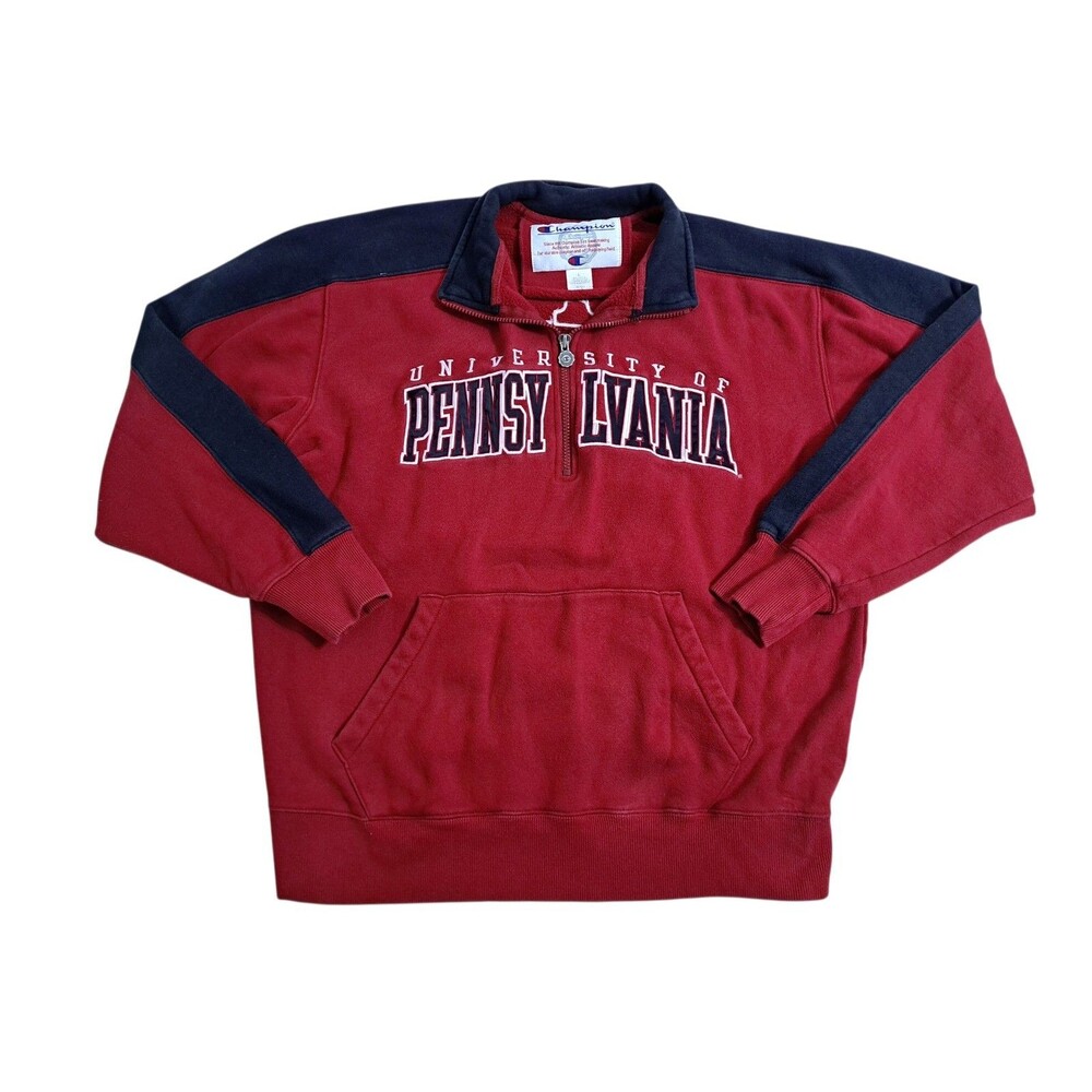 University Pennsylvania Champion Zip Sweatshirt Sweater Penn Size Large Red Blue